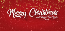 Merry Christmas - Vector Premium Luxury Design Against Red Background. Card Design For X-mas Banner, Greetings Card, Sent My E-mail Wishes Or Printed Out And Written By Hand. Stars Texture.
