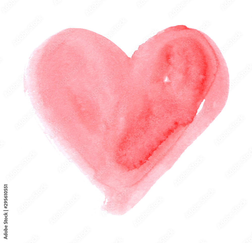 Hand-drawn painted cute pink heart, element for design. Valentine's day. For holiday, postcard, poster, carnival, banner, birthday and children's illustration. Watercolor Beautiful heart. Love - obrazy, fototapety, plakaty 