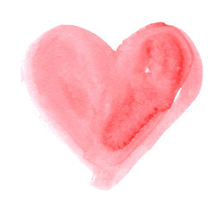 Hand-drawn painted cute pink heart, element for design. Valentine's day. For holiday, postcard, poster, carnival, banner, birthday and children's illustration. Watercolor Beautiful heart. Love