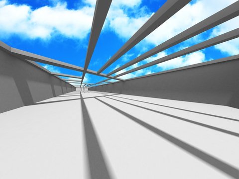 Futuristic White Architecture Design on Cloudy Sky Background