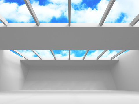Futuristic White Architecture Design on Cloudy Sky Background