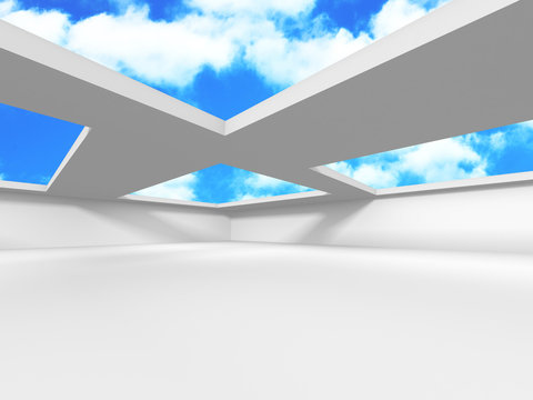 Futuristic White Architecture Design on Cloudy Sky Background