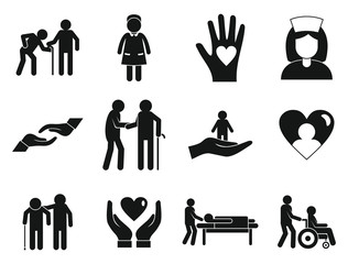 Caregiver icons set. Simple set of caregiver vector icons for web design on white background