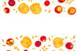 Autumn composition. Fall leaves, apple and pumpkin on white background. Autumn, thanksgiving day concept. Flat lay