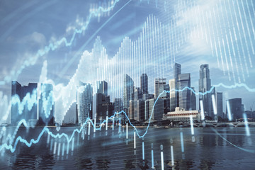 Poster - Forex chart on cityscape with tall buildings background multi exposure. Financial research concept.