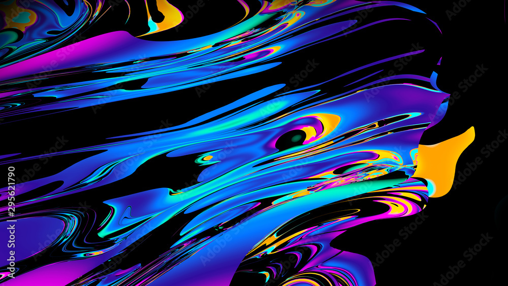 Abstract shapes, holographic, fluid and liquid colors, trendy gradients, 3d render. - obrazy, fototapety, plakaty 