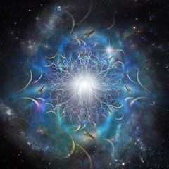 Wall Mural - eternal soul. bright aura or human silhouette in endless space