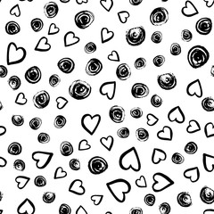 Poster - Modern seamless pattern. Hand drown for wrapping paper. Design element. Modern simple abstract template. Vector illustration art. Hearts drawing. Abstract black design template on white background.