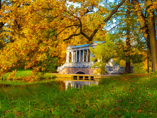 Suburbs Of St. Petersburg. Russia. Leningrad region. town of Pushkin. Tsarskoe selo. Autumn Park in Pushkin. Autumn in Petersburg. Autumn landscape. trip to Russia.