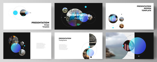 Poster - The minimalistic vector layout of the presentation slides design business templates. Simple design futuristic concept. Creative background with circles and round shapes that form planets and stars.