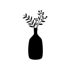 Wall Mural - Vector illustration of a bunch of leaves in a bottle silhouette.