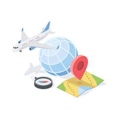 Poster - Map, air plane, tourism. Vector 3d isometric, color web icon, new flat style. Creative illustration design, idea for infographics.