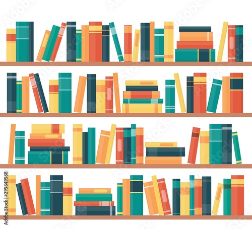 Book shelves with multicolored book spines Poster Mural XXL