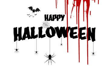 Wall Mural - The Happy Halloween characters, spider and bat on a white background with blood flowing down.