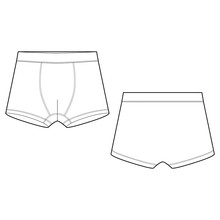 Technical Sketch Boxer Shorts Underwear On White Background.