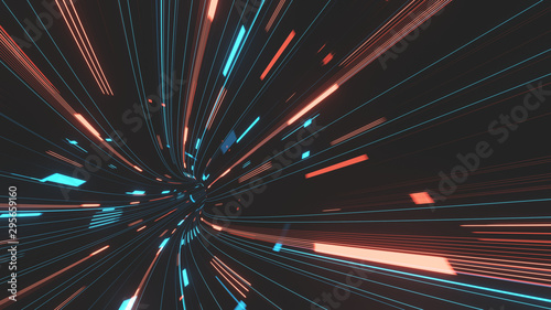 Cuadros en Lienzo 3D Rendering of abstract fast moving stripe lines with glowing sun light flare