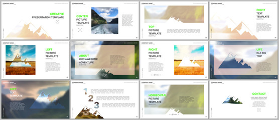 Presentations design, vector templates. Background for tourist camp, nature tourism, camping. Aadventure design concept. Multipurpose template for presentation slide, flyer leaflet, brochure cover.