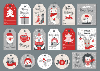 Wall Mural - set of merry christmas tags and cards with hand drawing elements. vector