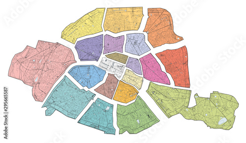 Fotomural Satellite map of Paris, the capital and most populous city of France