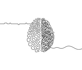 human brain creativity vs logic chaos and order a continuous line drawing concept, organised vs diso