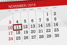 Calendar Planner For The Month November 2019, Deadline Day, 11, Monday