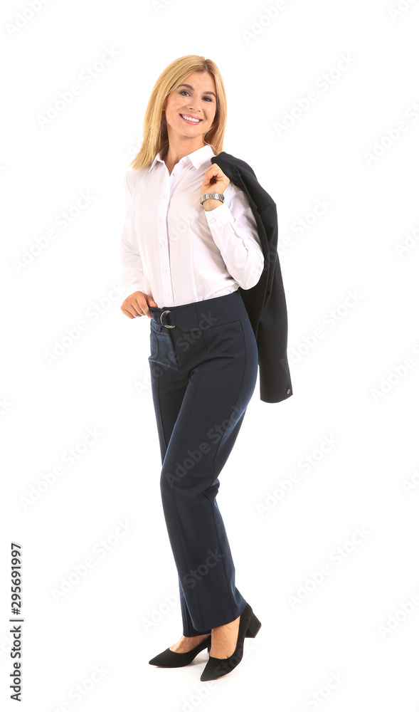 Beautiful stylish businesswoman on white background