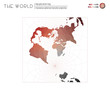 Abstract geometric world map. Transverse spherical Mercator projection of the world. Red and grey colored polygons. Stylish vector illustration.