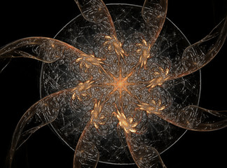 Poster - abstract fractal red background with crossing circles and ovals. disco lights. motion illustration.