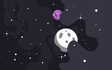 Wall Mural - Vector space background . Cute flat style template with Stars  Planet and Moon in Outer space