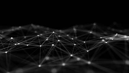 Leinwandbilder - Network connection structure. Big data digital dark background. Science background with connected dots and lines. 3d rendering.