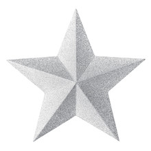 Christmas Silver Star Isolated On White Background. Christmas Ornament Closeup Grey Star