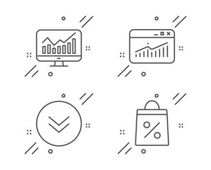 Wall Mural - website statistics, statistics and scroll down line icons set. shopping bag sign. data analysis, fin