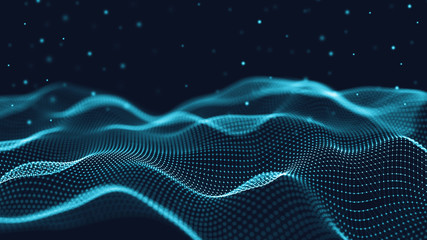 Poster - 3d abstract digital technology background. Futuristic sci-fi user interface concept with gradient dots and lines. Big data, artificial intelligence, music hud. Blockchain and cryptocurrency