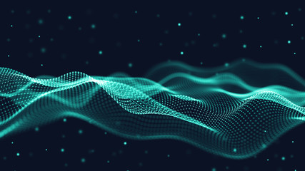 Poster - 3d abstract digital technology background. Futuristic sci-fi user interface concept with gradient dots and lines. Big data, artificial intelligence, music hud. Blockchain and cryptocurrency