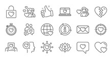Love Line Icons. Heart, Valentines Day And Relationships. Romantic Linear Icon Set. Quality Line Set. Vector