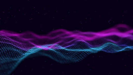 Poster - 3d abstract digital technology background. Futuristic sci-fi user interface concept with gradient dots and lines. Big data, artificial intelligence, music hud. Blockchain and cryptocurrency