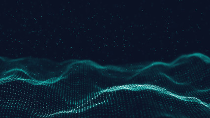 Poster - 3d abstract digital technology background. Futuristic sci-fi user interface concept with gradient dots and lines. Big data, artificial intelligence, music hud. Blockchain and cryptocurrency