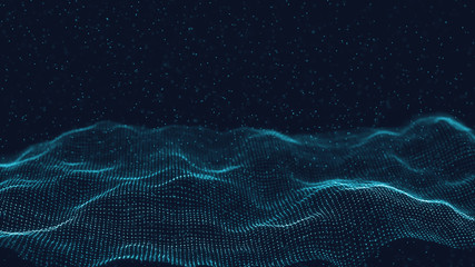 Poster - 3d abstract digital technology background. Futuristic sci-fi user interface concept with gradient dots and lines. Big data, artificial intelligence, music hud. Blockchain and cryptocurrency