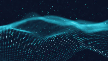 Poster - 3d abstract digital technology background. Futuristic sci-fi user interface concept with gradient dots and lines. Big data, artificial intelligence, music hud. Blockchain and cryptocurrency