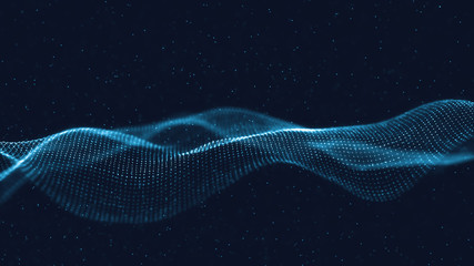 Poster - 3d abstract digital technology background. Futuristic sci-fi user interface concept with gradient dots and lines. Big data, artificial intelligence, music hud. Blockchain and cryptocurrency