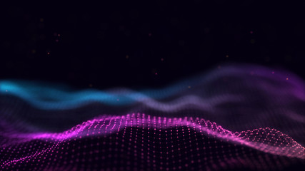 Poster - 3d abstract digital technology background. Futuristic sci-fi user interface concept with gradient dots and lines. Big data, artificial intelligence, music hud. Blockchain and cryptocurrency
