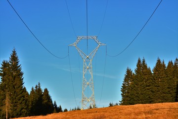 high voltage line on the mountain