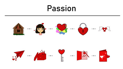 Poster - Passion simple concept flat icons set.