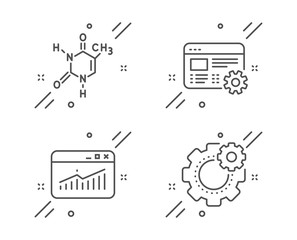 Poster - chemical formula, web settings and website statistics line icons set. cogwheel sign. chemistry, engi