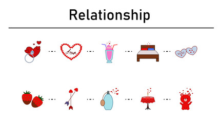 Poster - Relationship simple concept flat icons set.