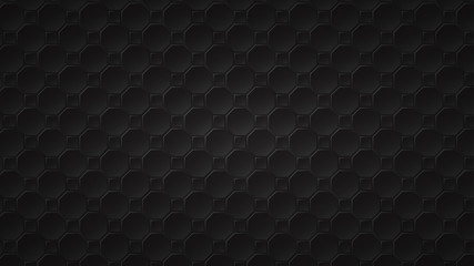 Wall Mural - Abstract dark background of black octagon and square tiles with gray gaps between them