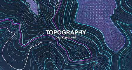 Topography background, contour terrain. Outline cartography landscape. Vector trendy poster design. Liquid gradients lines. topographic map lines, contour background. Vector illustration