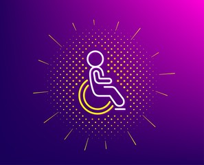 Aufkleber - Disabled line icon. Halftone pattern. Handicapped wheelchair sign. Person transportation symbol. Gradient background. Disabled line icon. Yellow halftone pattern. Vector