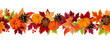 © naddya - Vector horizontal seamless background with orange pumpkins, pinecones and colorful autumn leaves.