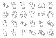 Touchscreen Gesture Line Icons. Hand Swipe, Slide Gesture, Multitasking Icons. Touchscreen Technology, Tap On Screen, Drag And Drop. Smartphone Mobile App Or User Interface. Line Signs Set. Vector